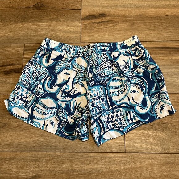 Lilly Pulitzer Katia Shorts SZ XS Keep on Trunkin Blue White Elephant Rayon - Picture 9 of 11